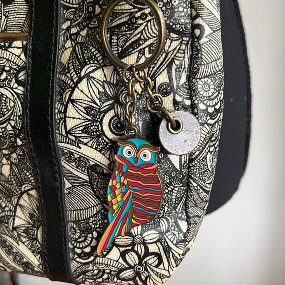 New Sakroots Crossbody purse handbag, Floral design gold lining keychain. PEACE! - Picture 3 of 13